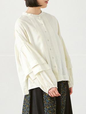 ２WAY タックデザインバルーン袖ブラウス　麻レーヨン