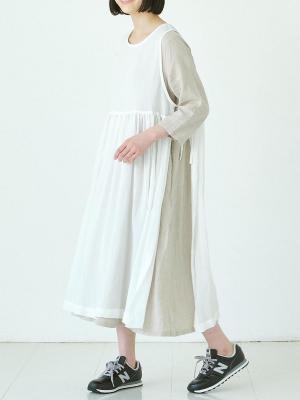 サイドリボンロングジレ 綿ワッシャー