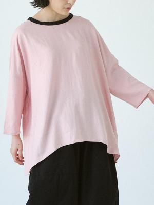 後ろリボンワイドプルオーバーブラウス　麻レーヨンスラブオックス