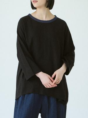 後ろリボンワイドプルオーバーブラウス　麻レーヨンスラブオックス