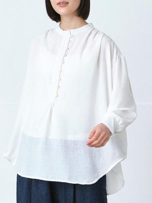 バンドカラープルオーバーブラウス E/R/Lシングルガーゼ