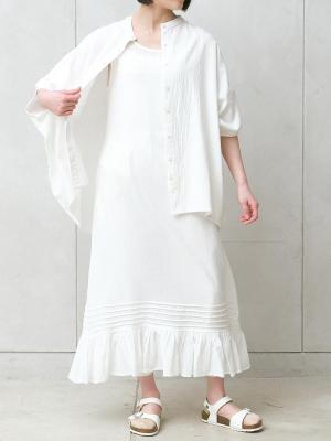 裾プリーツワンピース　綿50ワッシャー