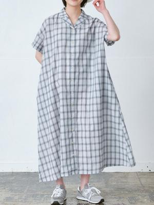 開襟シャツワンピース 綿オンブレチェック