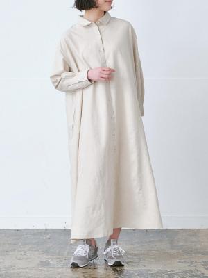 シャツワンピース 綿麻オックス