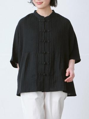 チャイナボタンドルマンブラウス 綿Wガーゼ