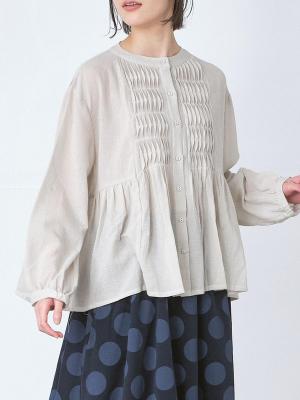 変形ピンタックブラウス綿麻シングルガーゼ