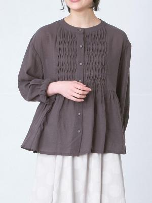 変形ピンタックブラウス綿麻シングルガーゼ