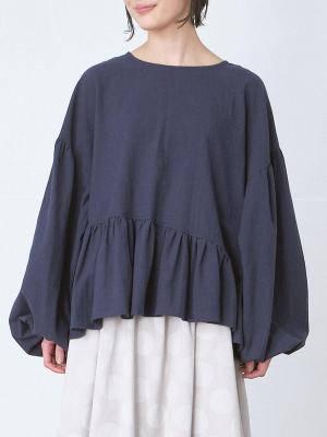 アシンメトリーボリューム袖ブラウス　綿ソフトアムンゼン