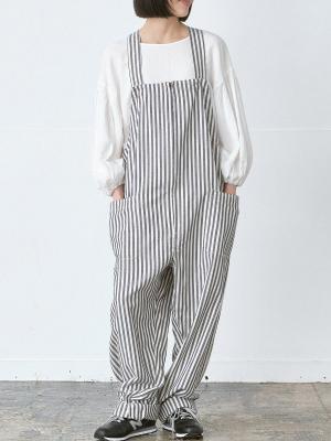 フロントジップサロペット ロンドンストライプ