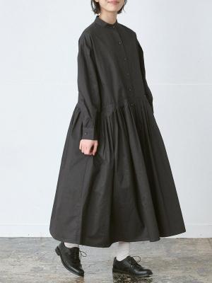 スタンドカラーフレアワンピース 綿ハイカウントチノ