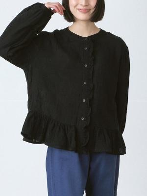 前端フリルペプラムブラウス 綿ダブルガーゼ