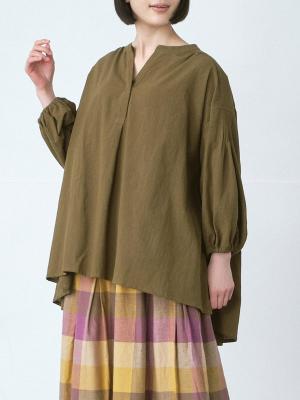 キーネックブラウス 綿オックス