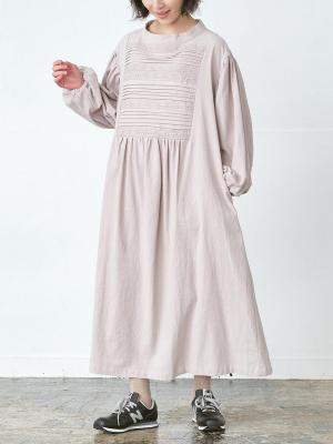 レース×ピンタック フレアワンピース 綿オックス
