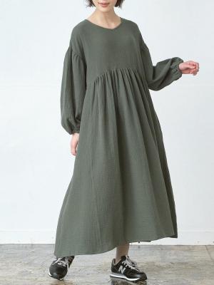 ゆるVネックワンピース 綿Wガーゼ