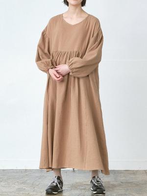 ゆるVネックワンピース　綿Wガーゼ