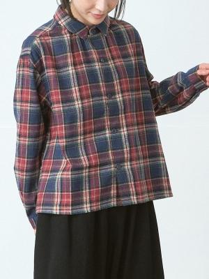 ギャザーブラウス　綿ソフトネルチェック