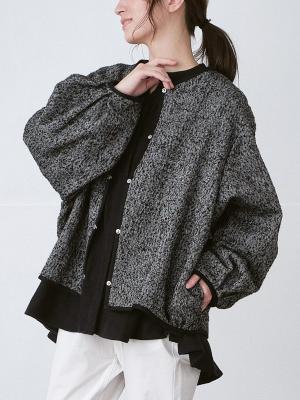 ノーカラージャケット ネップツイード