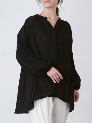 キーネックブラウス 綿ネル起毛