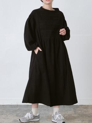 レース×ピンタック フレアワンピース　綿ネル起毛