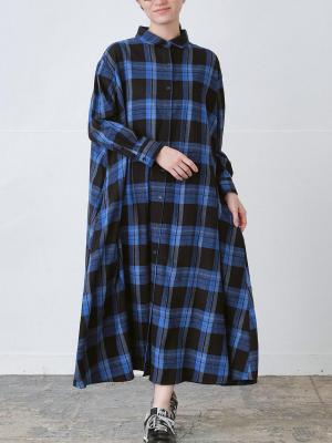 【予約】シャツワンピース 綿ビエラブルーチェック