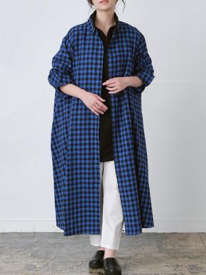 シャツワンピース 綿ビエラブルーチェック