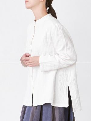 バンドカラーブラウス　綿スラブWガーゼ