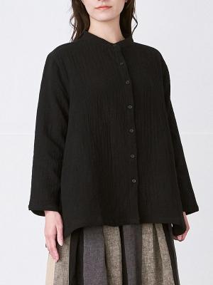 バンドカラーブラウス 綿スラブWガーゼ