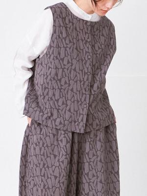 幾何学柄２WAYベスト　ジャガード織接結