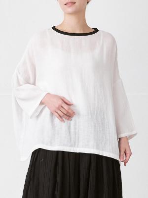 配色プルオーバーブラウス 綿Wガーゼ