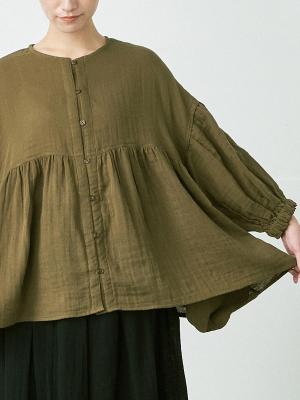 前開きフレアブラウス 綿Wガーゼ
