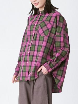 胸ポケットブラウス　綿オックスチェック