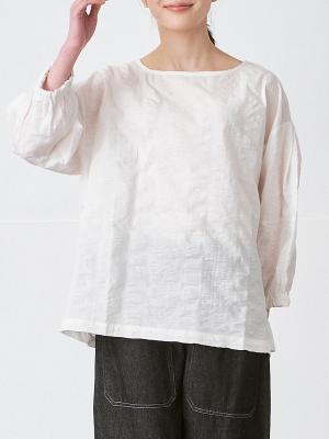 バルーン袖ブラウス　綿リップル