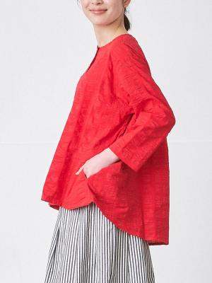 ポケットつきブラウス　綿リップル