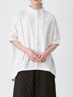 スタンドカラーブラウス 綿ワッシャー