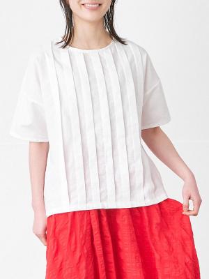 ピンタックブラウス　綿麻オックス