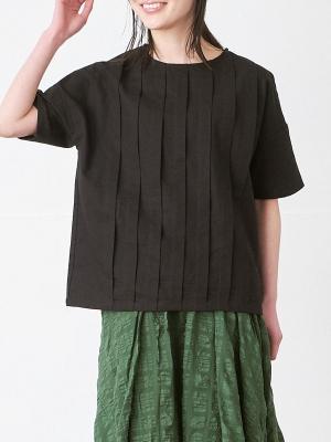 ピンタックブラウス　綿麻オックス