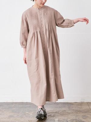 ピンタック×多ボタンフレアワンピース 綿20スラブ