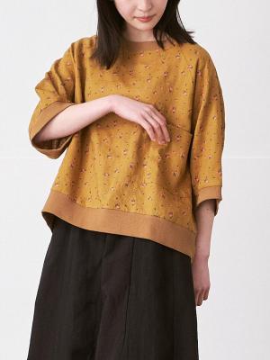 リブプルオーバーブラウス リネン小花プリント