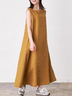 ノースリーブワンピース　リネン小花プリント