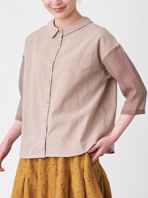 シアー袖２WAYちび襟ブラウス　綿スラブ