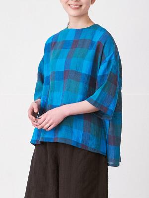 プルオーバーブラウス リネンコットンブロックチェック