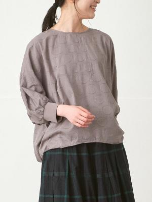 袖口リブプルオーバーブラウス　綿ドビーサークル柄