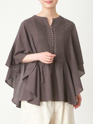 多ボタン×ピンタックバタフライ袖ブラウス 綿ボイルワッシャー
