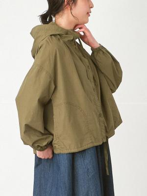 フードジャケット　綿ダンプバイオウォッシュ加工