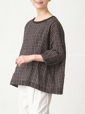 プルオーバーブラウス　コットン混シャーリング