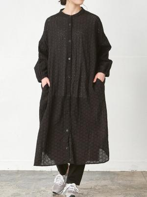 バンドカラーワンピース　綿サークルレース