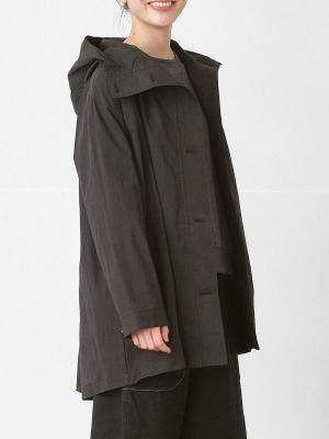 フードつきミドル丈コート ハイカウントコットン混