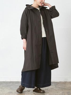 フードつきロング丈コート　ハイカウントコットン混