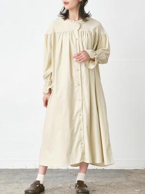 フリル襟&袖フレアワンピース 細畝コーデュロイ