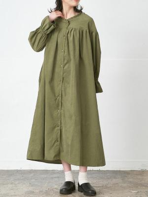 フリル襟&袖フレアワンピース 細畝コーデュロイ
